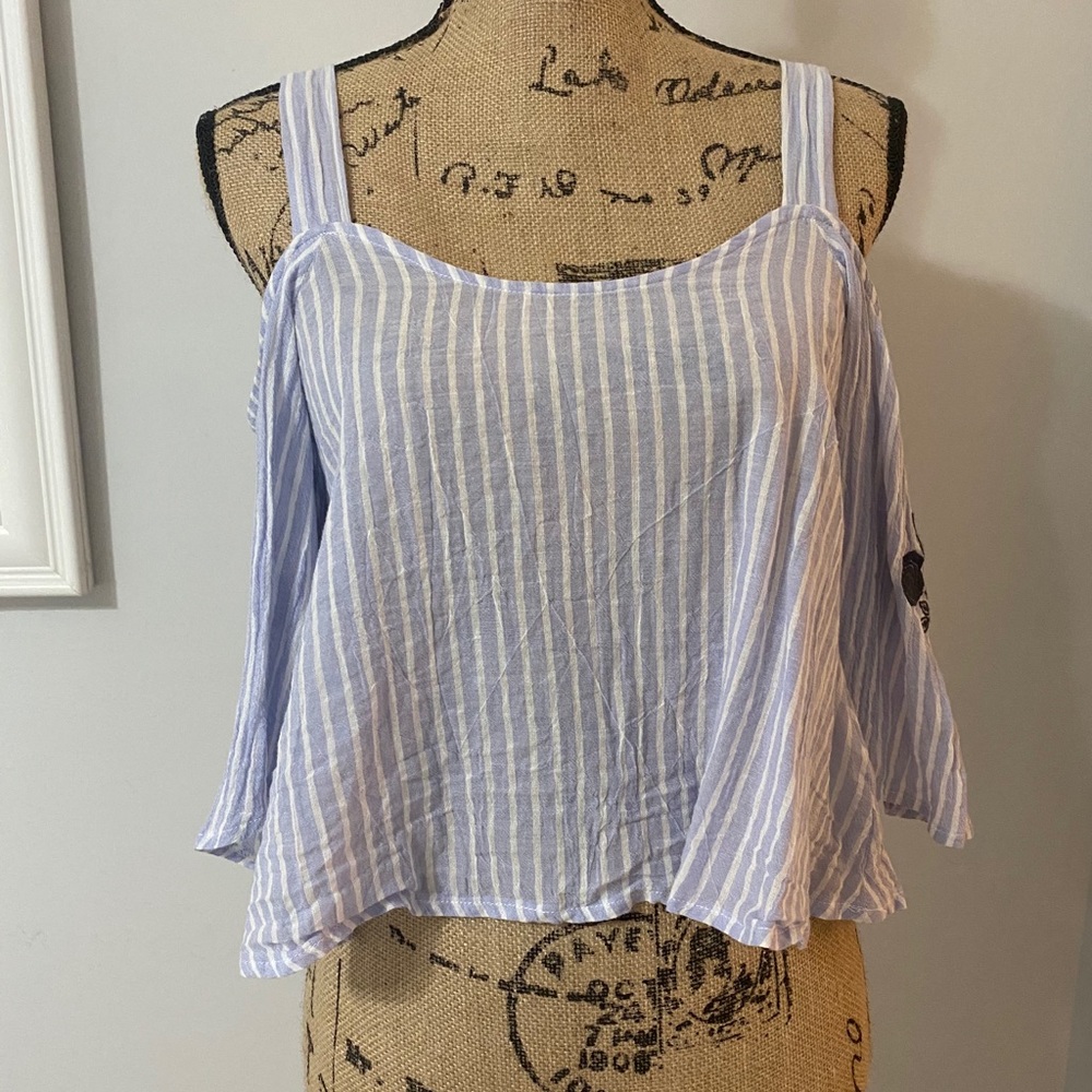 White and blue striped blouse